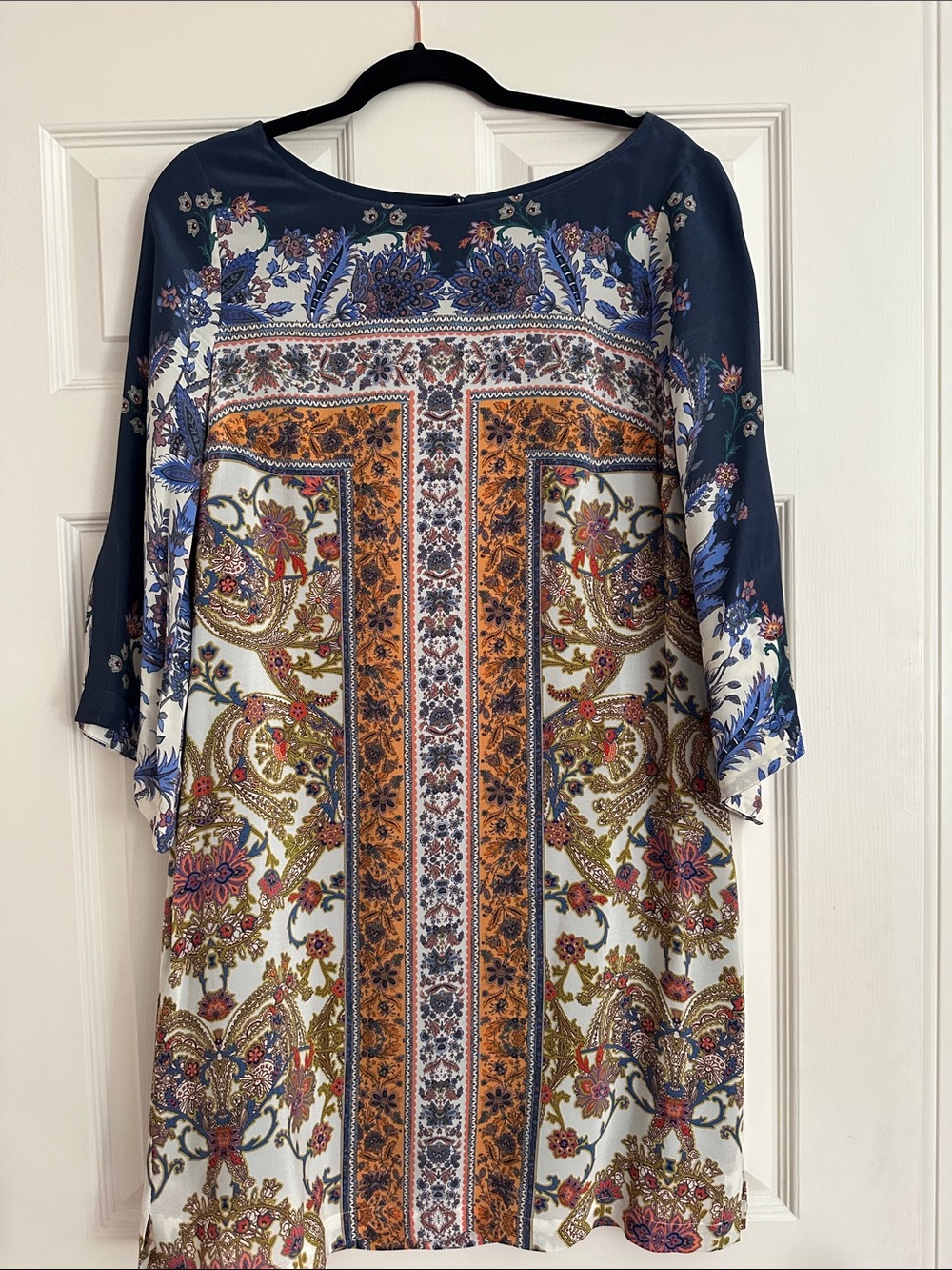 Maeve by Anthropologie 100% Silk Paisley Floral Long-Sleeve Shift Dress